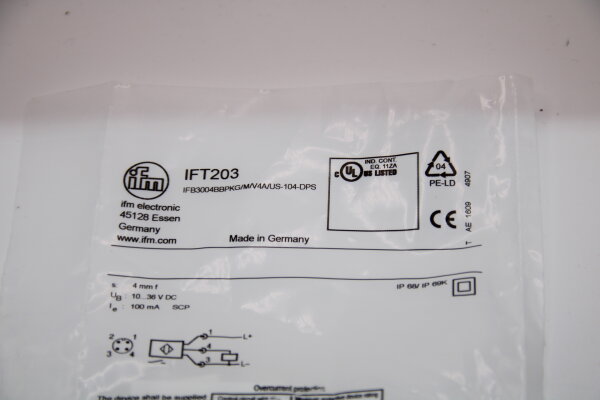 IFM IFT203 (IFB3004BBPKG/M/V4A/US-104-DPS) Induktiver Sensor