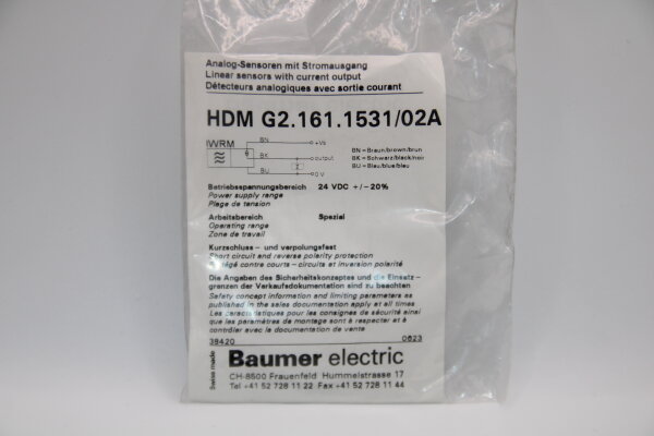 BAUMER HDM G2-161-1531/02A Analog-Sensor-mit-Stromausgang
