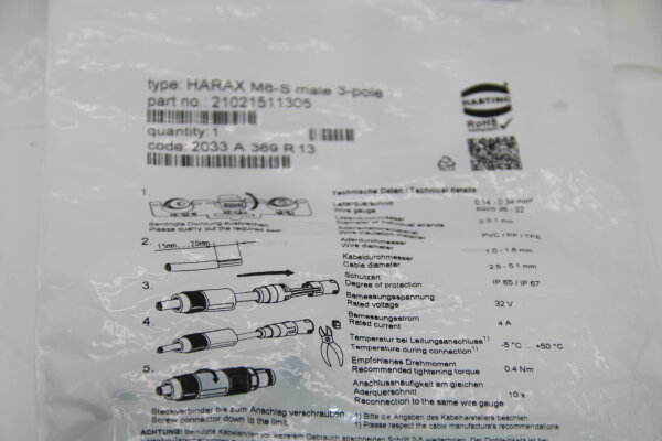 HARTING HARAX M8-S-21021511305 Steckverbinder (5 Stück)