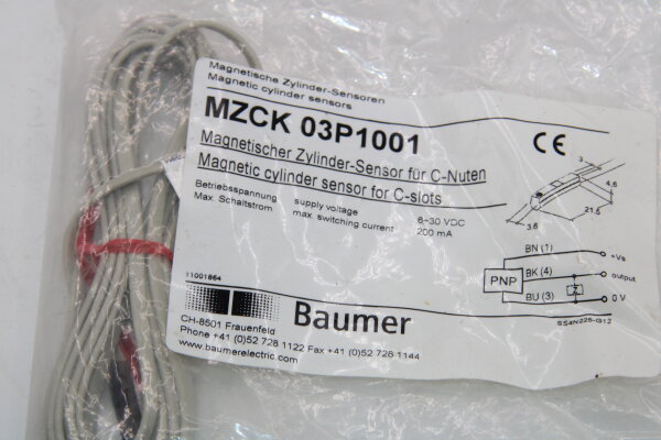 BAUMER MZCK03P1001 Magnetischer Zylindersensor für C-Nuten