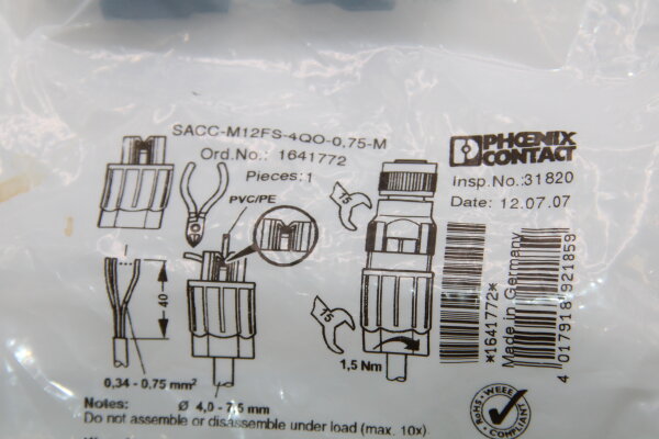 PHOENIX-CONTACT SACC-M12FS-4QO-0,75-M 1641772 Steckverbinder (5 Stück)