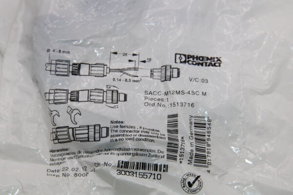 PHOENIX-CONTACT SACC-M12MS-4SC M  1513716 Steckverbinder (4 Stück)