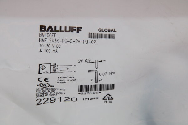 BALLUFF BMF00Ef BMF 243K-PS-C-2A-PU-02 229120 Zylinderschalter