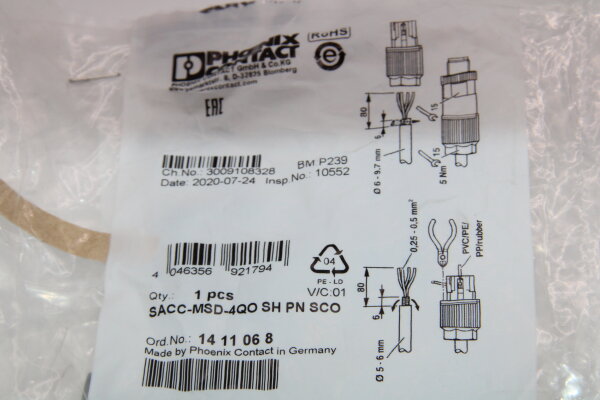 PHOENIX-CONTACT SACC-MSD-4QO SH PN SC0 1411068 Rundstteckverbinder (3 Stück)
