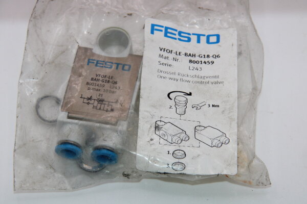 FESTO VFOF-LE-BAH-G18-Q6 8001459 Drossel-Rückschlagventil