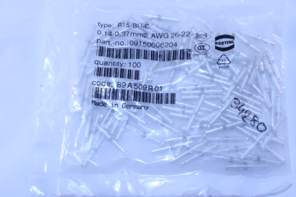 HARTING R15-BU-C (09150006204) 100 Stück Crimpcontakt