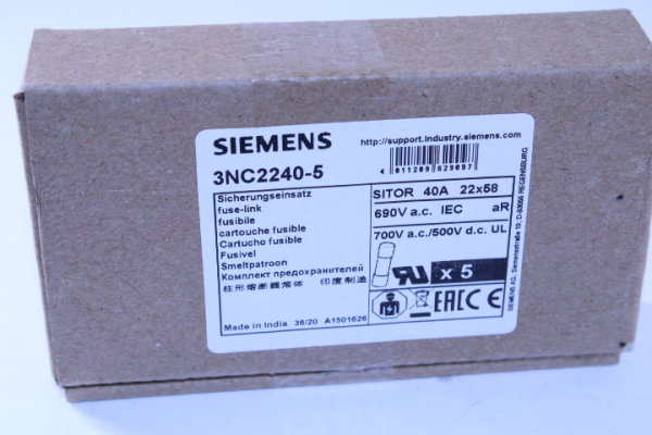 5 Stück SIEMENS 3NC2240-5 Sicherungseinsatz SITOR 40A