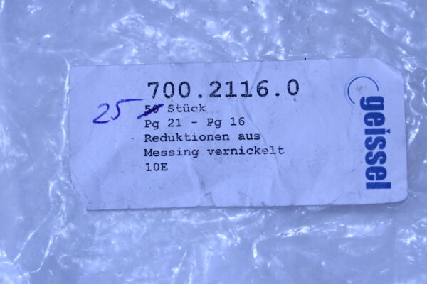 GEISSEL Reduktion PG21- PG16  6700.2116.0 25 Stück Messing