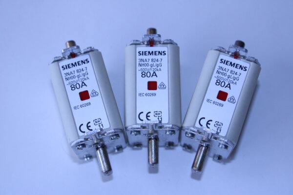 SIEMENS 3NA7 824-7 NH 80A Sicherungseinsatz 3 Stück