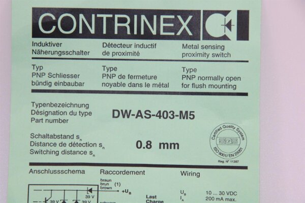 CONTRINEX  DW-AS-403-M5 Induktiver Näherungsschalter