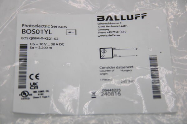 BALLUFF BOS Q08M-X-KE21-02 ((BOS01YL) Lichtschranke