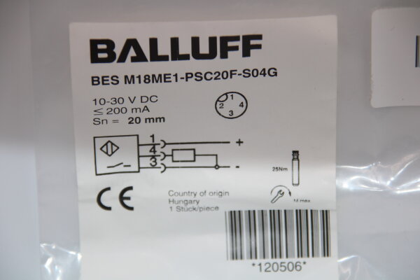 BALLUFF BES M18ME1-PSC20F-S04G (120506) Induktiver Sensor